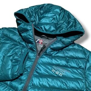 Scandinavian Explorer Packable Lightweight Teal Down Puffer Jacket Womens Medium